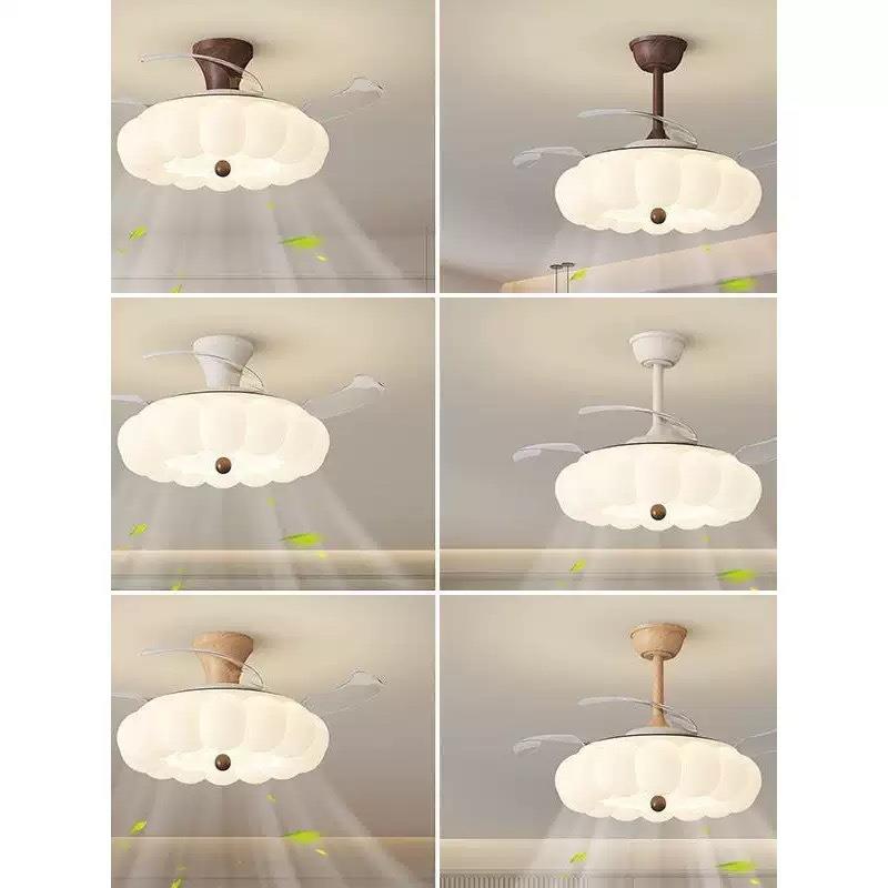 中古风隐形风扇灯吸顶灯奶油风泡泡主卧餐厅吊灯房间电扇一体灯