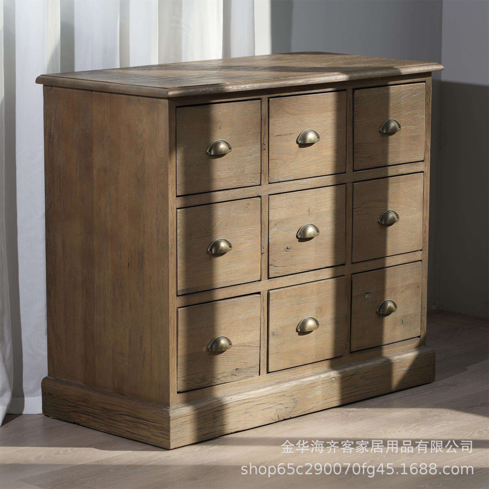 多功能老橡木储物柜家用长方形实木斗柜厨房复古木质餐具收纳柜