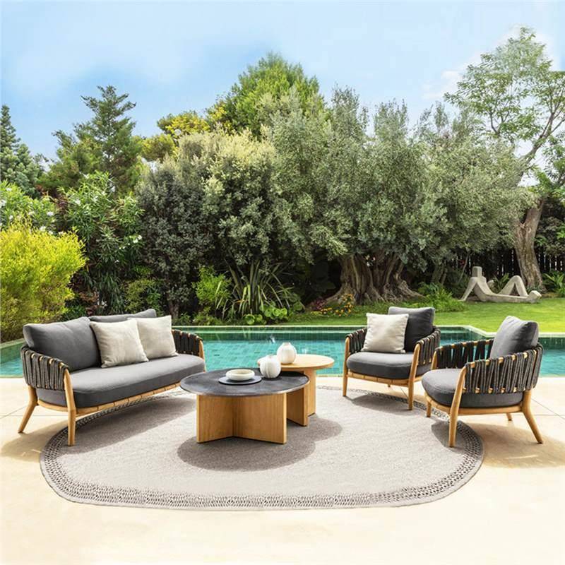 北欧户外沙发柚木庭院藤编茶几组合阳台露天别墅花园藤椅防水家具