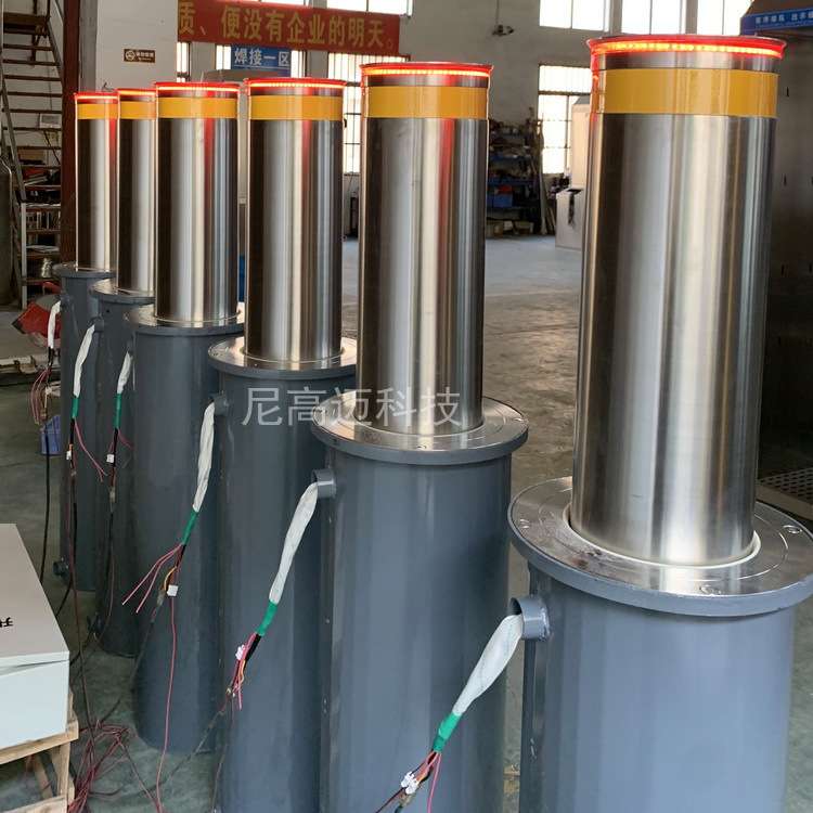 304不锈钢219圆柱全自动液压升降柱 学校广场带LED警示灯伸缩路桩