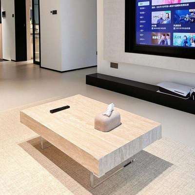 北欧现代罗马洞石岩板茶几简约亚克力悬浮桌极简长方形茶桌极简