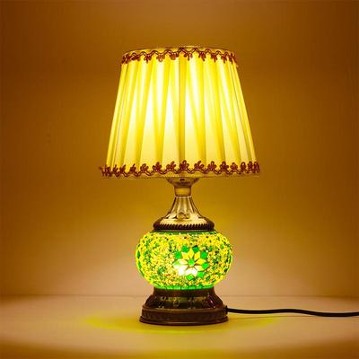 2024波西米亚布艺灯罩台灯手工玻璃浪漫装饰台灯卧室小夜灯