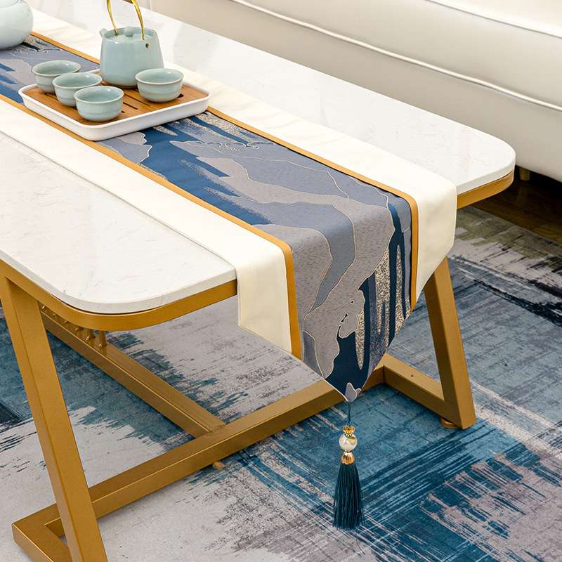 桥溪屋 现代简约轻奢拼接高精密桌旗布巾 新中式设计样板房茶几旗