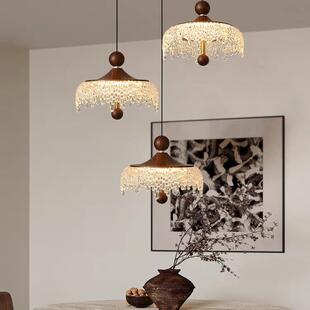 法式中古风冰山水滴餐厅吊灯三头长盘吧台复古胡桃木色床头吊线灯