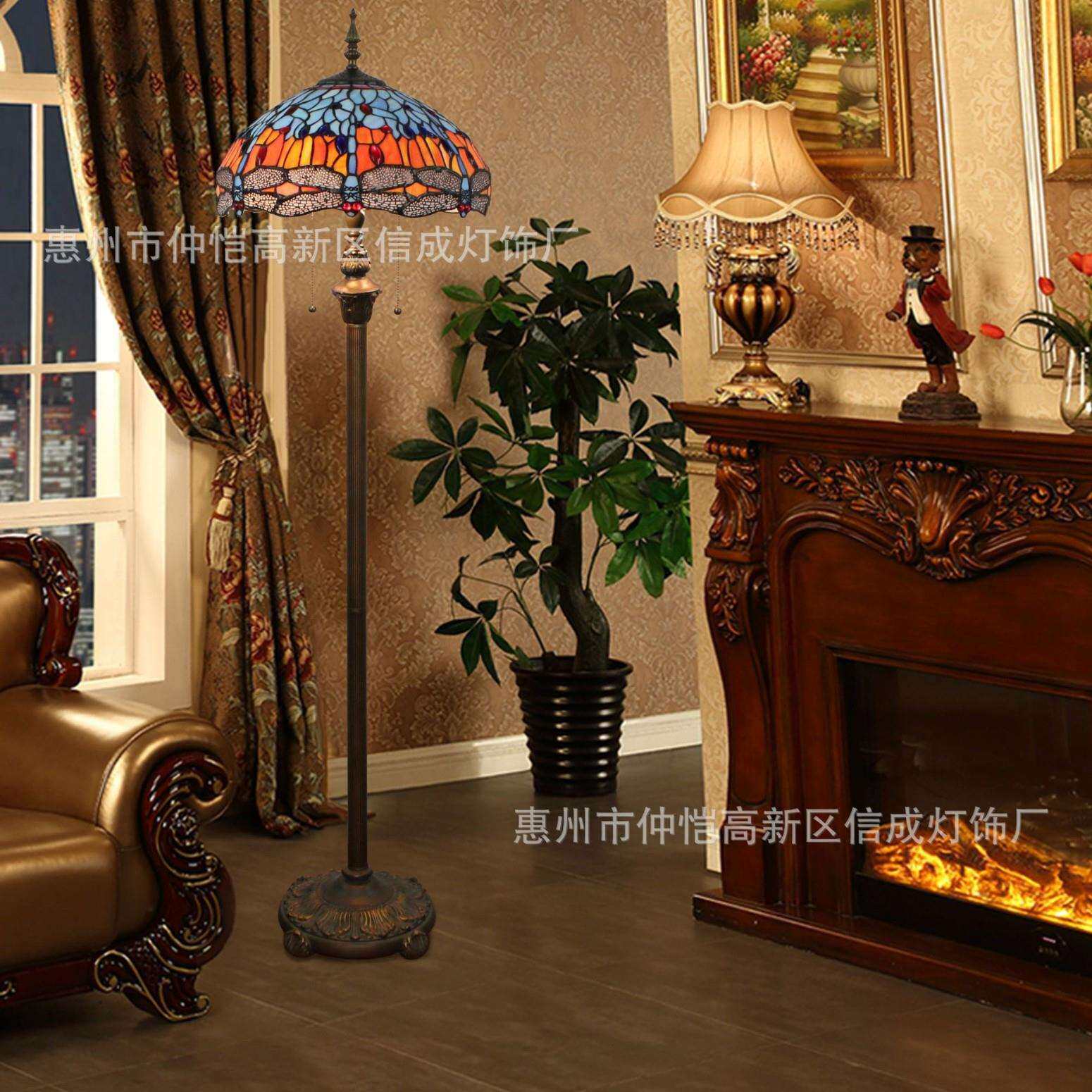 蒂凡尼经典欧式蓝色蜻蜓珠子餐厅酒吧咖啡厅站立灯卧室别墅落地灯