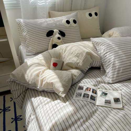 全棉色织四件套宿舍三件套色织水洗棉套件大眼工艺学生厂家