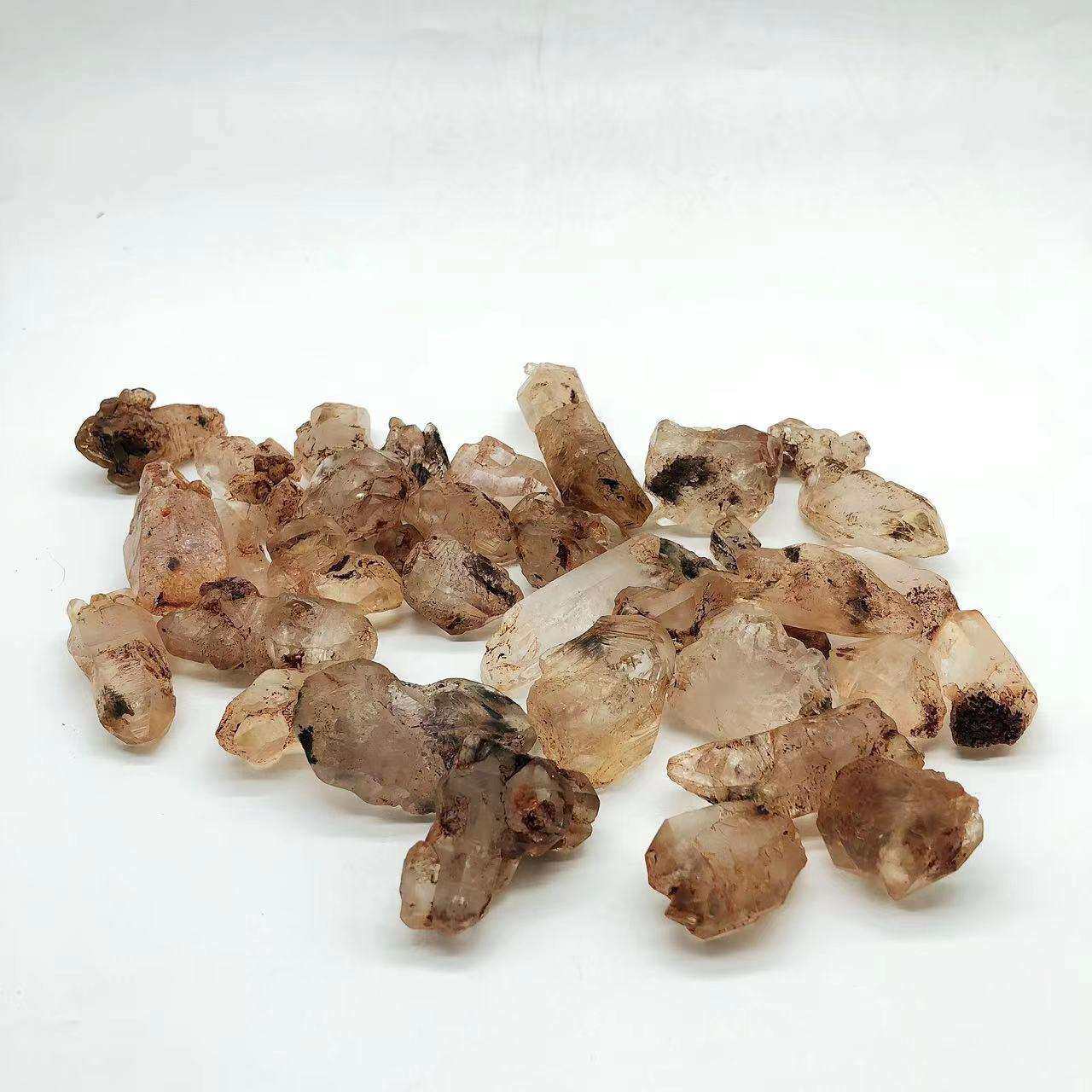 天然红泥骨干水晶骸骨原矿原石权杖水胆彩虹亮皮把玩件半宝石饰品