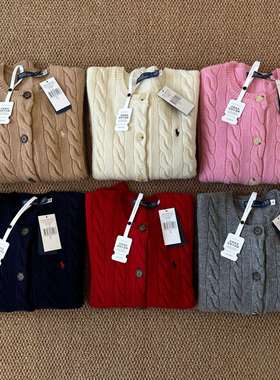 可扫码天花板级/80%羊毛20%羊绒RL拉夫小马标刺绣新款开衫绞花女