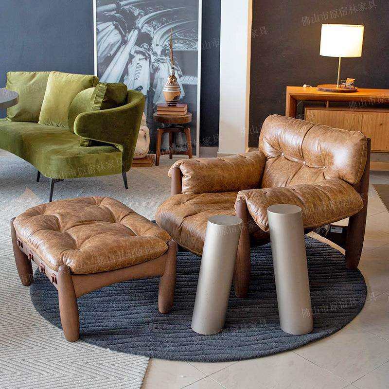 Mole扶手椅实木超舒服单人沙发原木色休闲沙发椅子客厅家用艺术