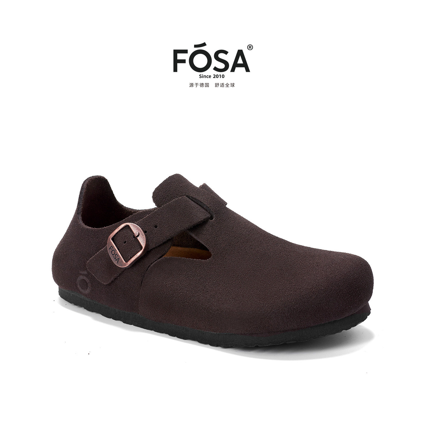 FOSA（女鞋）软木勃肯鞋黑色春季真皮软底鞋女士外穿鞋全包博肯鞋