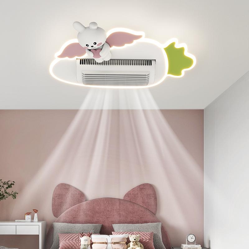 2024新款滚筒式无叶风扇灯卧室儿童房全光谱静音电扇一体吊扇灯具
