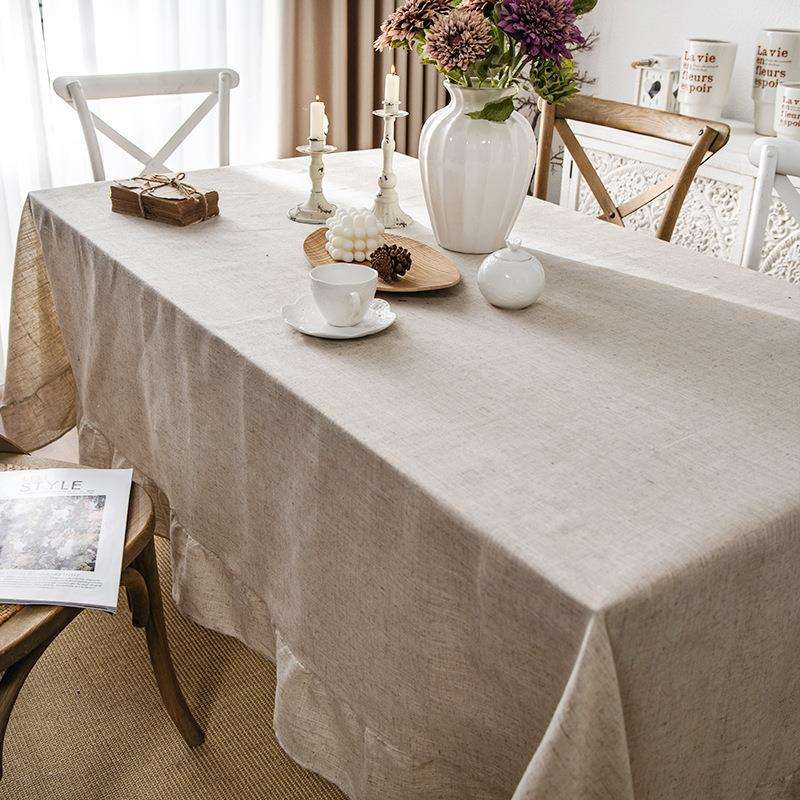 法式浪漫荷叶边棉麻布艺茶几盖巾文艺复古桌布餐桌台布家用长桌垫
