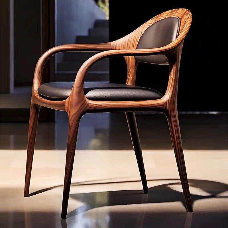 意式北美黑胡桃实木休闲椅酒店简约高级餐椅别墅椅靠背椅单人沙发