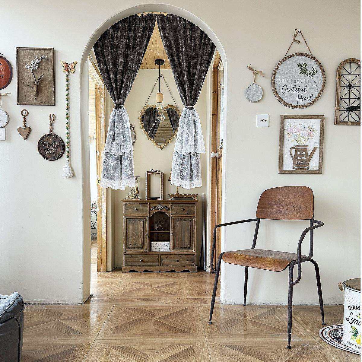 格纹时光旋律门帘复古格子挂钩轨道帘窗帘免打孔穿杆粘贴魔术贴,居家布艺,门帘,淘宝优惠券,粉丝福利购,淘宝优惠卷