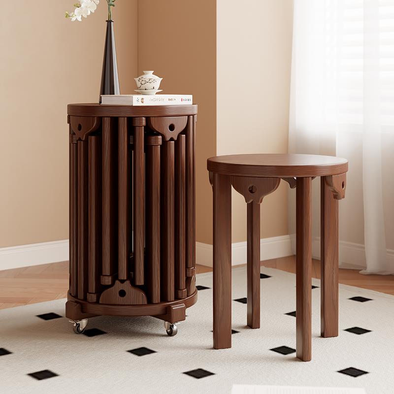 实木叠叠乐圆凳组合餐凳六合一家用椅子可叠放餐桌凳茶几六张堆叠