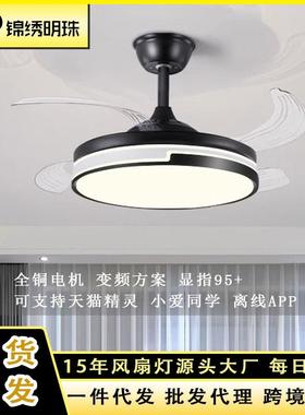 隐形风扇灯2025年新款吊扇灯家用客厅餐厅带电扇一体吊灯48寸黑色