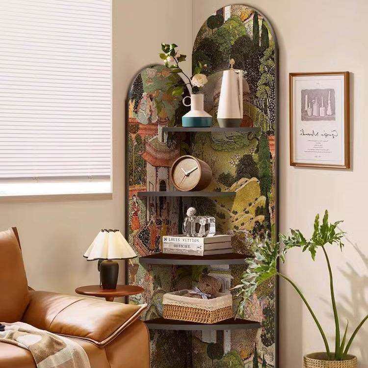 中古风落地摆件客厅电视柜旁边墙面转角柜复古置物架多层三角柜