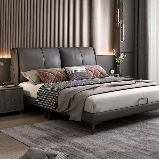 皮床真皮床意式现代简约小户型轻奢实木1.2m1.8m网红双人单人主卧