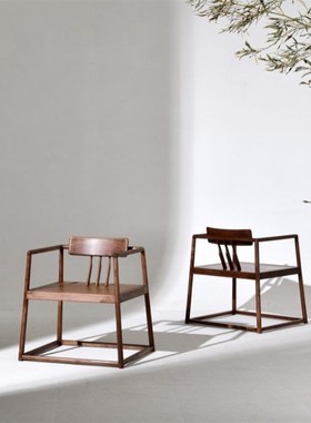 新中式实a木禅椅黑胡桃木圈椅简约现代官帽椅明式家具茶椅主椅