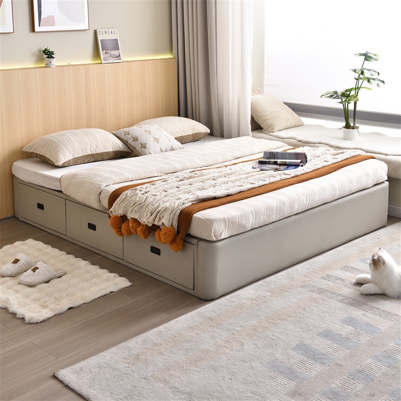 无床头地台e床可储物定制任意尺寸单双人床主卧带抽屉落地榻榻米