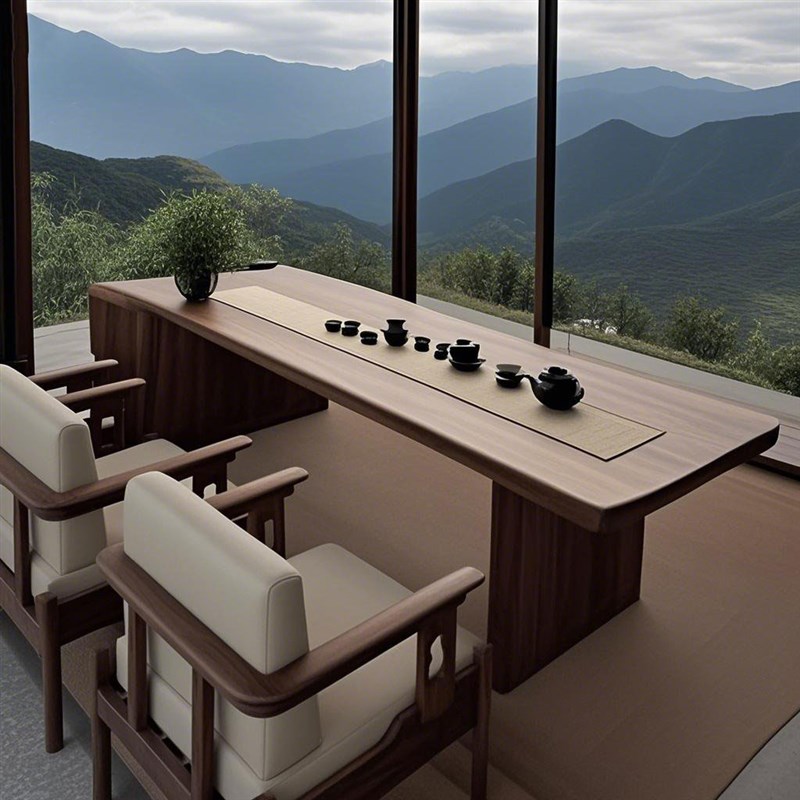 新中式古风黑f胡桃白蜡木茶桌椅组合简约民宿酒店办公室泡茶桌定