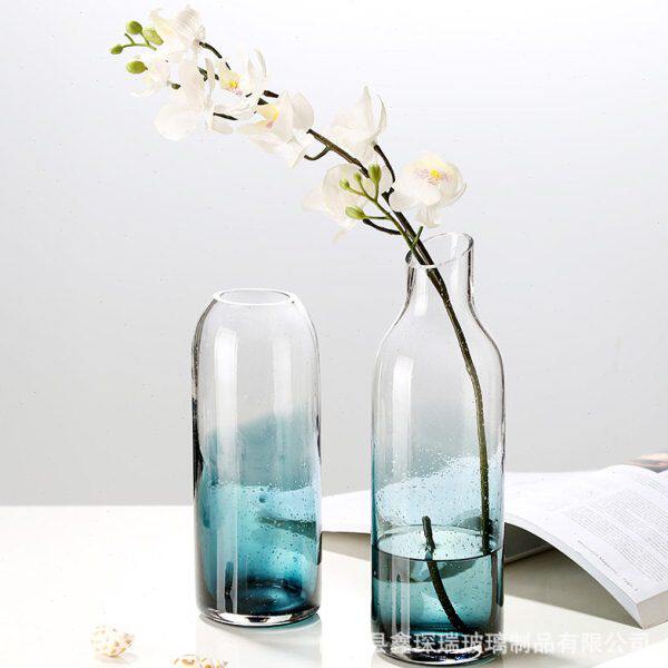蓝色装饰星空气泡插花创意摆件居家式干花水养北欧轻奢玻璃花瓶样