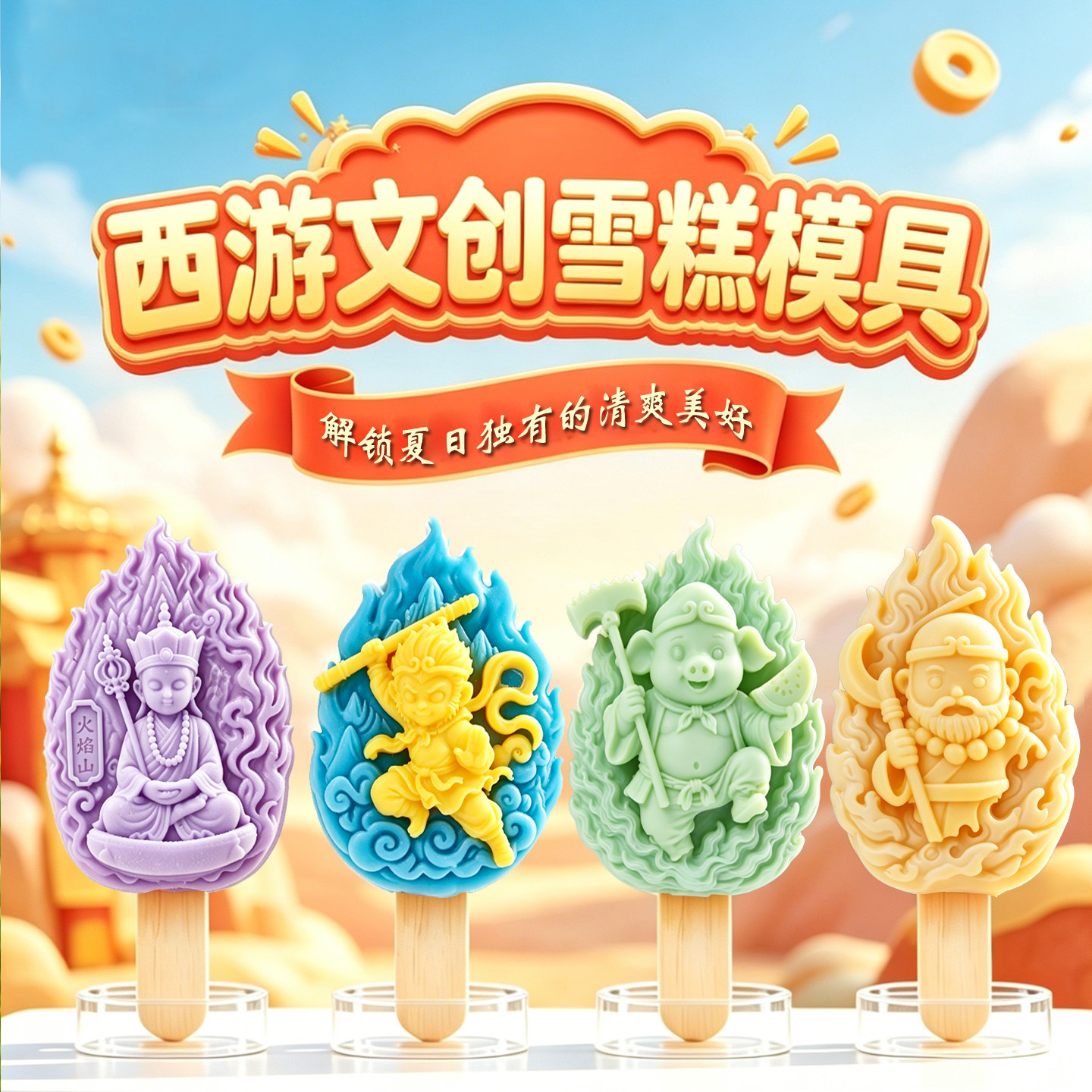 卡通文创雪糕模具西游冰淇淋棒