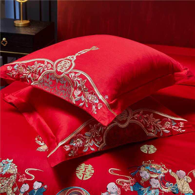 大红靠垫枕套结婚刺绣抱枕六件套配件婚庆60*60大抱枕套床品