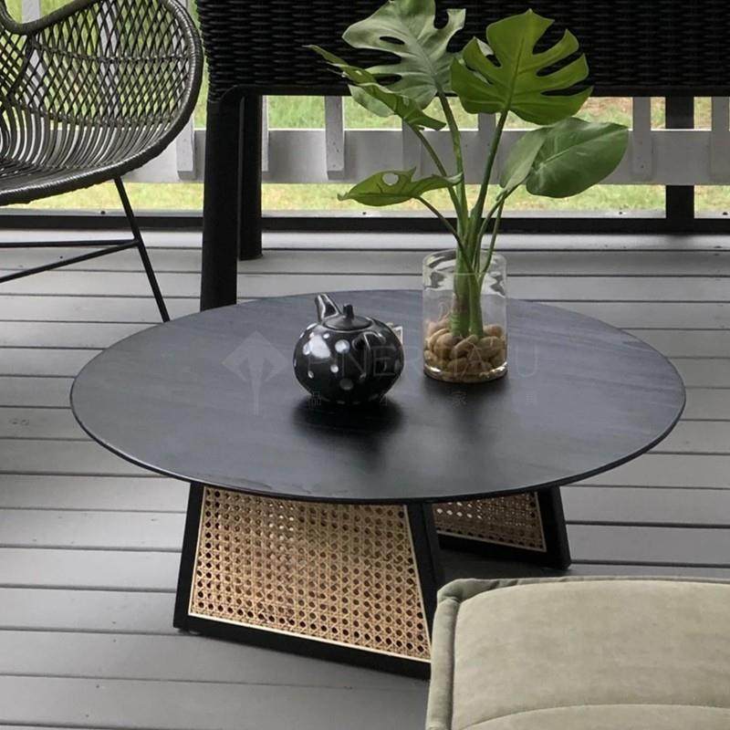 简约现代黑色实木编藤圆形茶几新中式售楼处接待桌商务办公洽谈桌,鲜花速递/花卉仿真/绿植园艺,割草机/草坪机,淘宝优惠券,粉丝福利购,淘宝优惠卷