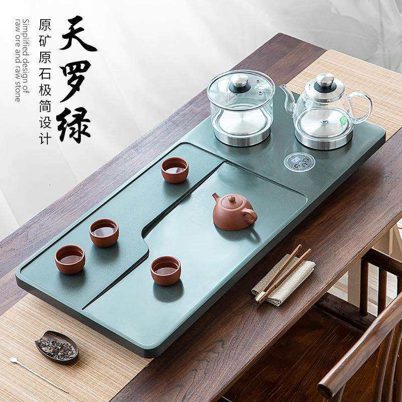 天然天罗绿石茶盘整块家用高端乌金石头茶台全自动电器一体茶海
