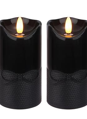 电子蜡烛仿真麻绳蝴蝶结3D火焰闪烁黑色茶蜡万圣节装饰led蜡烛灯