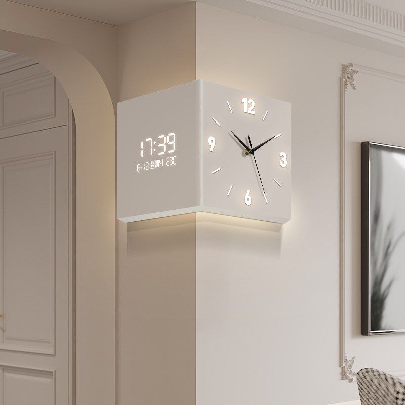 简约拐角挂钟客i厅2025新款多功能电子表挂墙转角时钟高级感阳角
