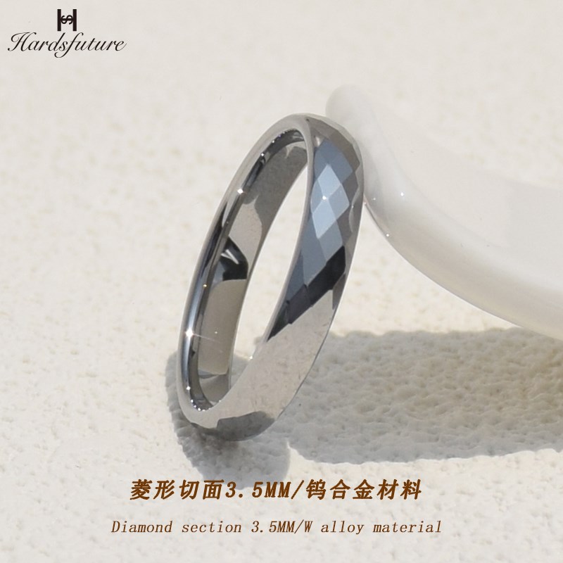 钨金戒指男女情侣对戒玫瑰金小指彩金尾戒钨钢P多切面乌金素圈指