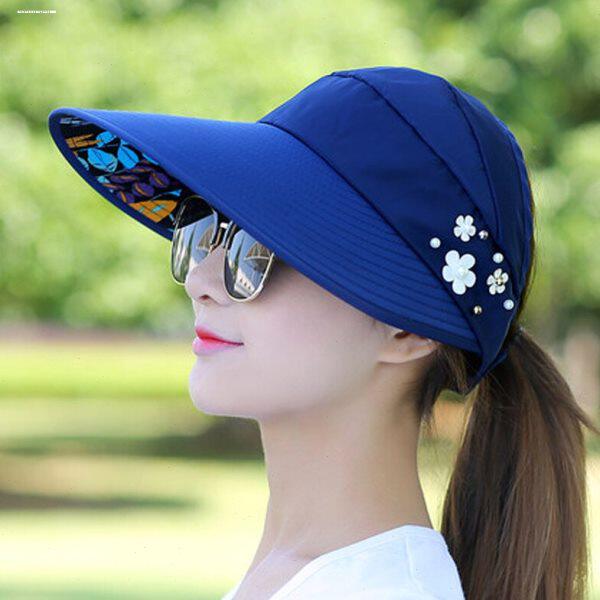 凉帽骑车摭阳仿嗮哂昌冒大檐防晒可折叠士顶太阳帽遮阳帽子空子女
