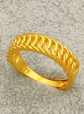 藏族饰品少数民族风新款尼泊尔马鞭沙H金戒指男女情侣镀金开口指