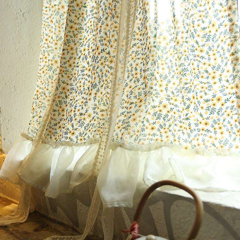 美式金盏菊公主垂感提拉帘门帘厨房帘窗帘短帘客厅卧室乡村