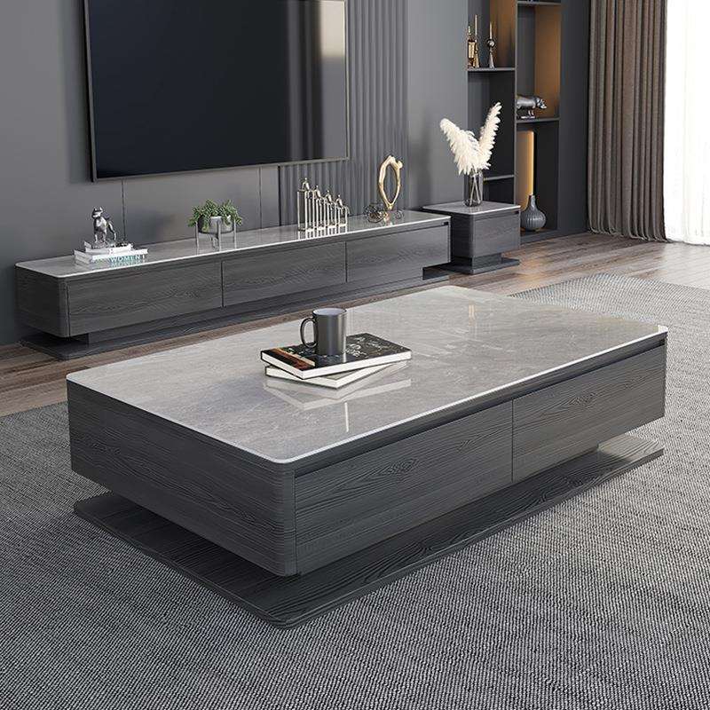 轻奢极简茶几电视柜组合家用高端现代小户型客厅新款黑色岩板茶台
