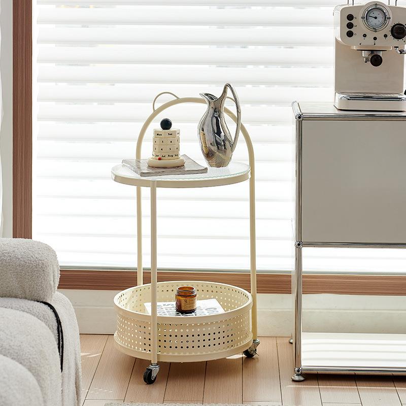 奶油风边几玻璃简约可移动置物架网红迷你边柜小型茶几小推车