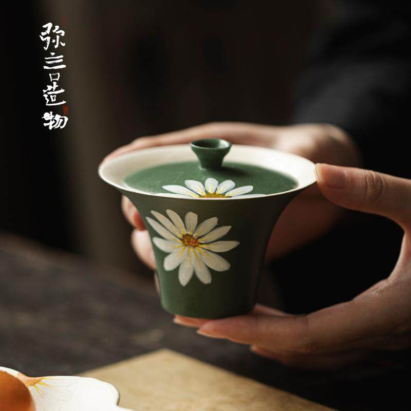 弥言诧寂风复古粉引盖碗纯手工陶瓷薄胎泡茶碗茶杯手绘雏菊泡茶器,鲜花速递/花卉仿真/绿植园艺,割草机/草坪机,淘宝优惠券,粉丝福利购,淘宝优惠卷