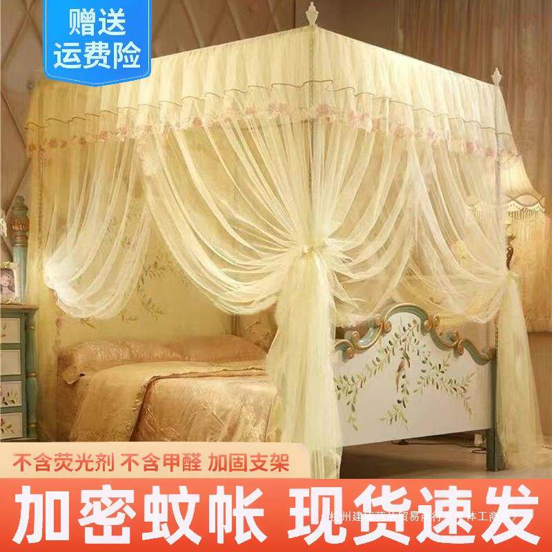 新款蚊帐家用卧室加密宫廷风落地三开门1.5m1.8米双人加粗支架