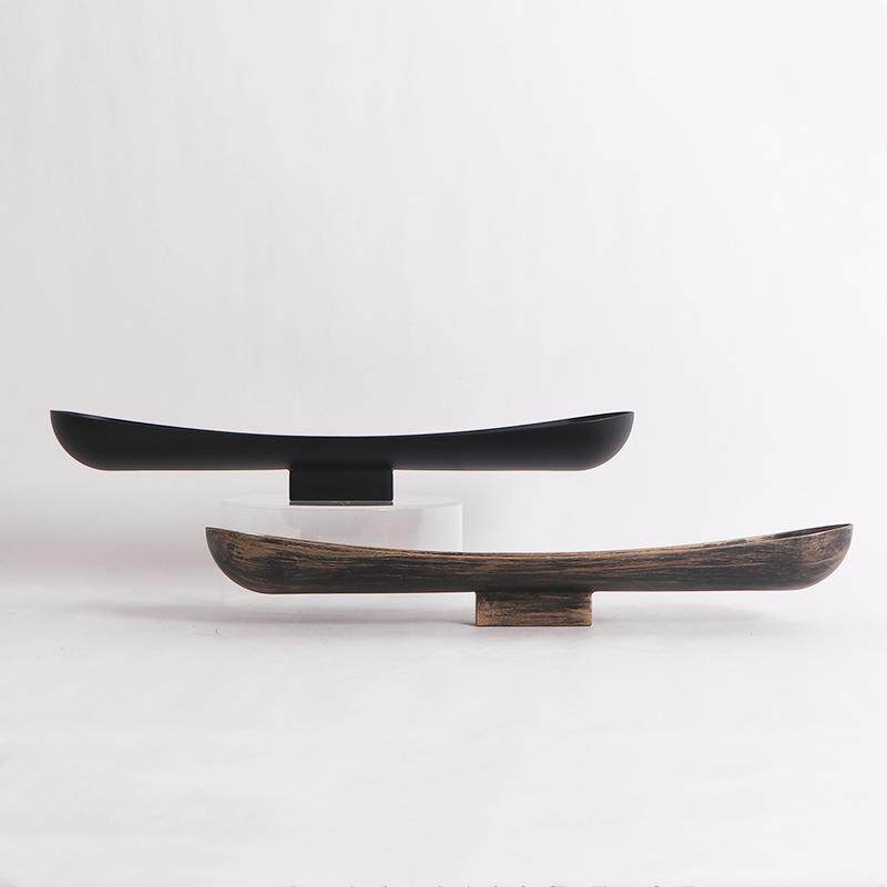 新中式铁艺长条船型摆件诧寂风复古桌面苔藓花器家居样板间装饰品