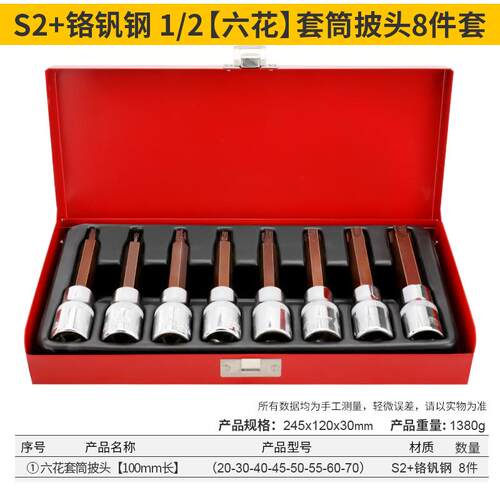 厂家直销8件套6花套筒披头，铁盒装经久耐用
