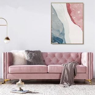 美式轻奢别墅客厅单双三人沙发北欧现代简约墨绿网红拉扣布艺沙发