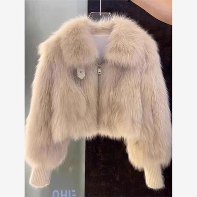 冬季毛茸茸短款翻领皮草