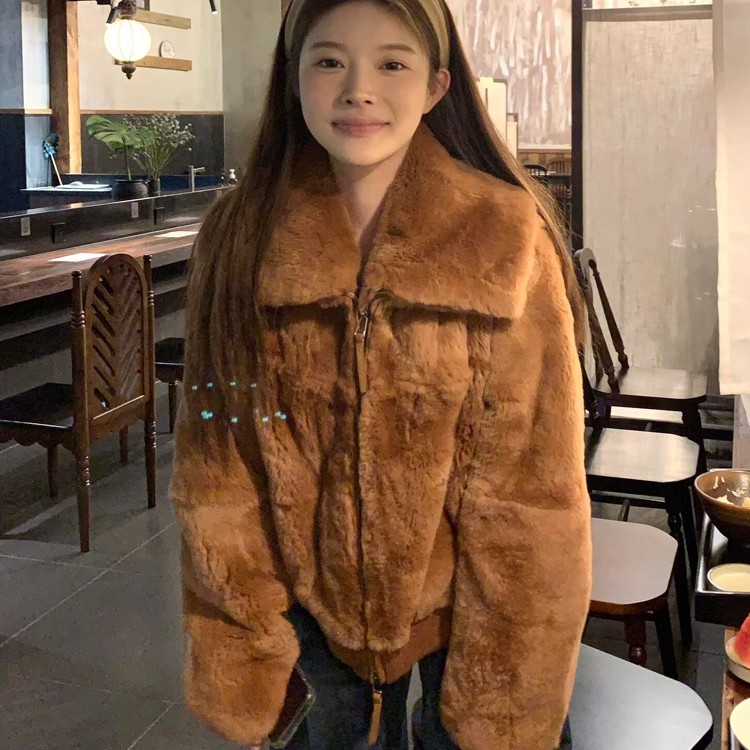 环保兔毛皮草外套女冬季
