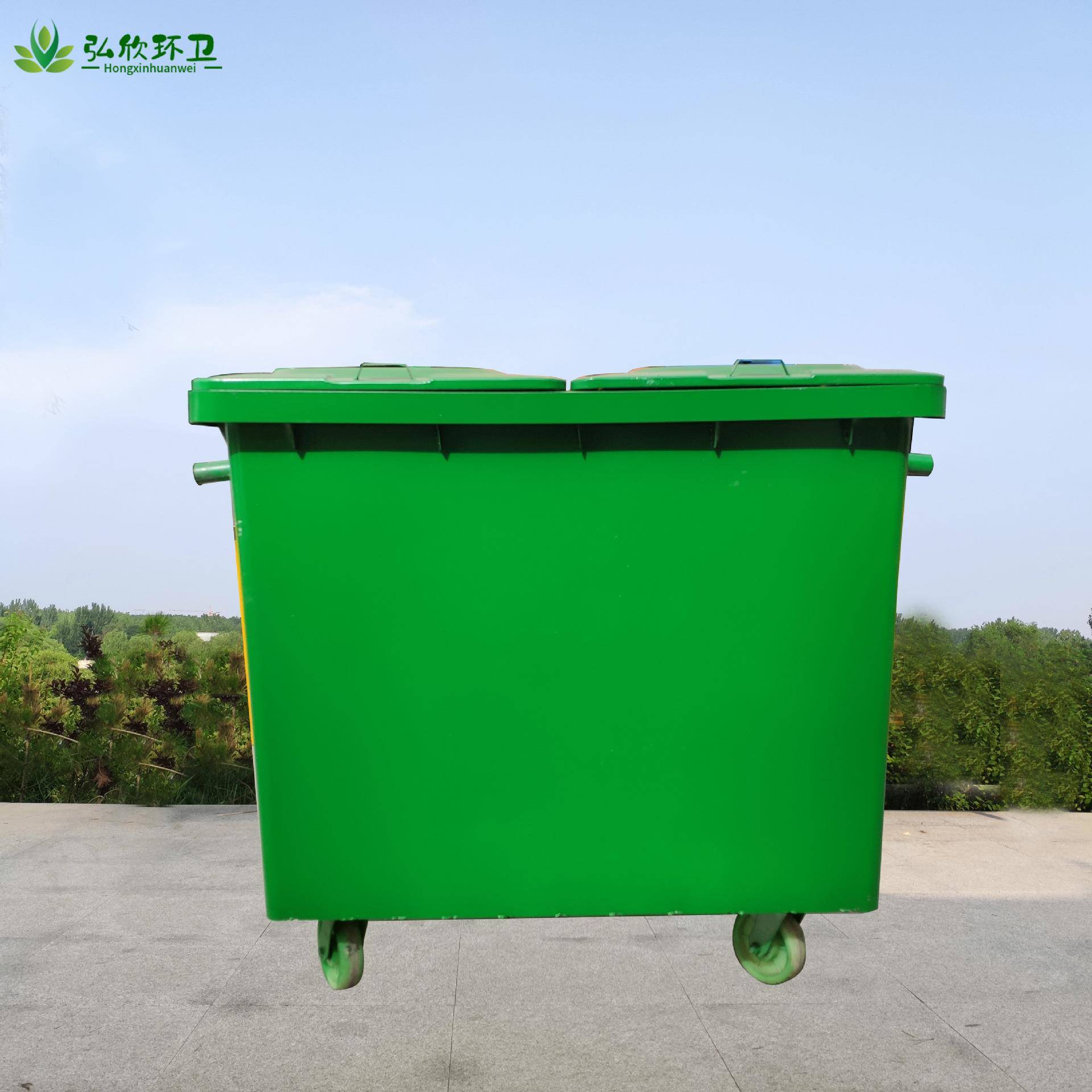 660L升手推式方形铁质铁皮户外室外环卫大号垃圾箱果皮箱垃圾桶