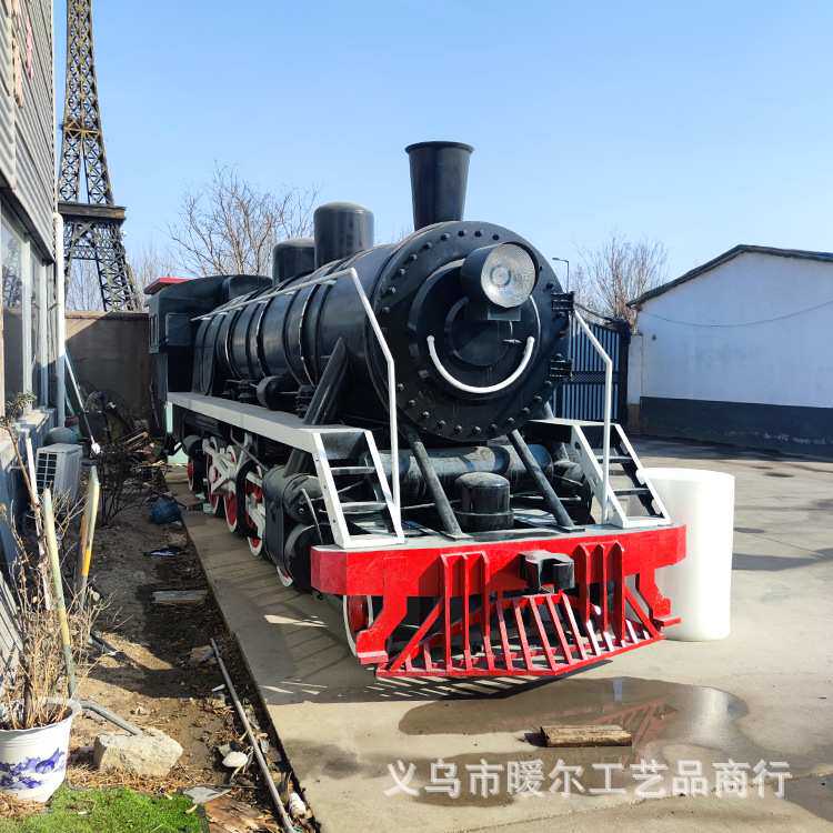 大型蒸汽复古火车头 仿真绿皮火车厢餐厅 怀旧造景美陈道具制作