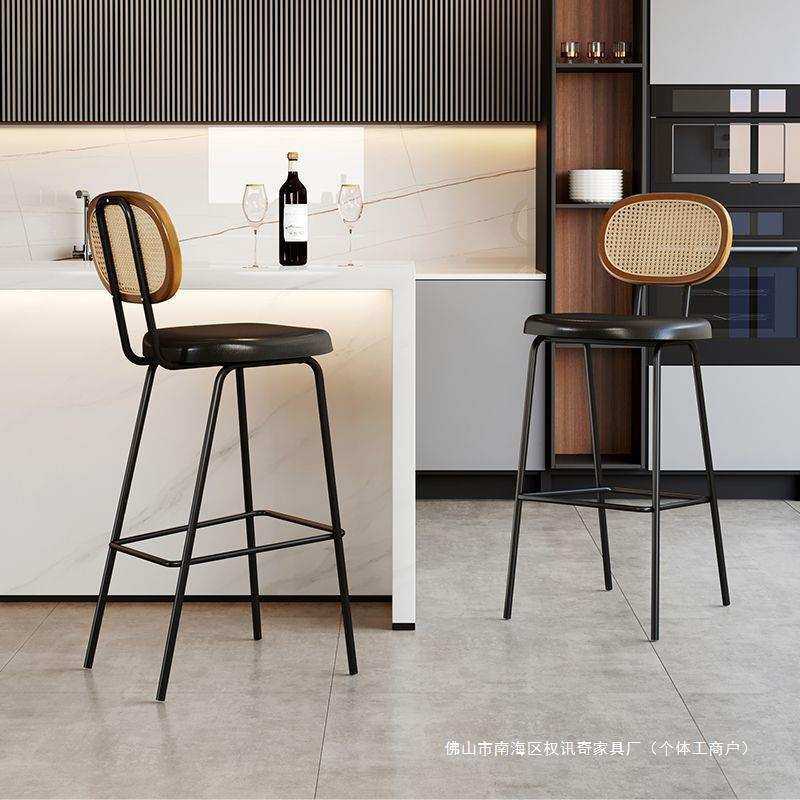 设计师藤编吧台椅北欧简约靠背高脚凳休闲吧咖啡厅复古酒吧前台椅,模玩/动漫/周边/娃圈三坑/桌游,模型制作工具/辅料耗材,淘宝优惠券,粉丝福利购,淘宝优惠卷