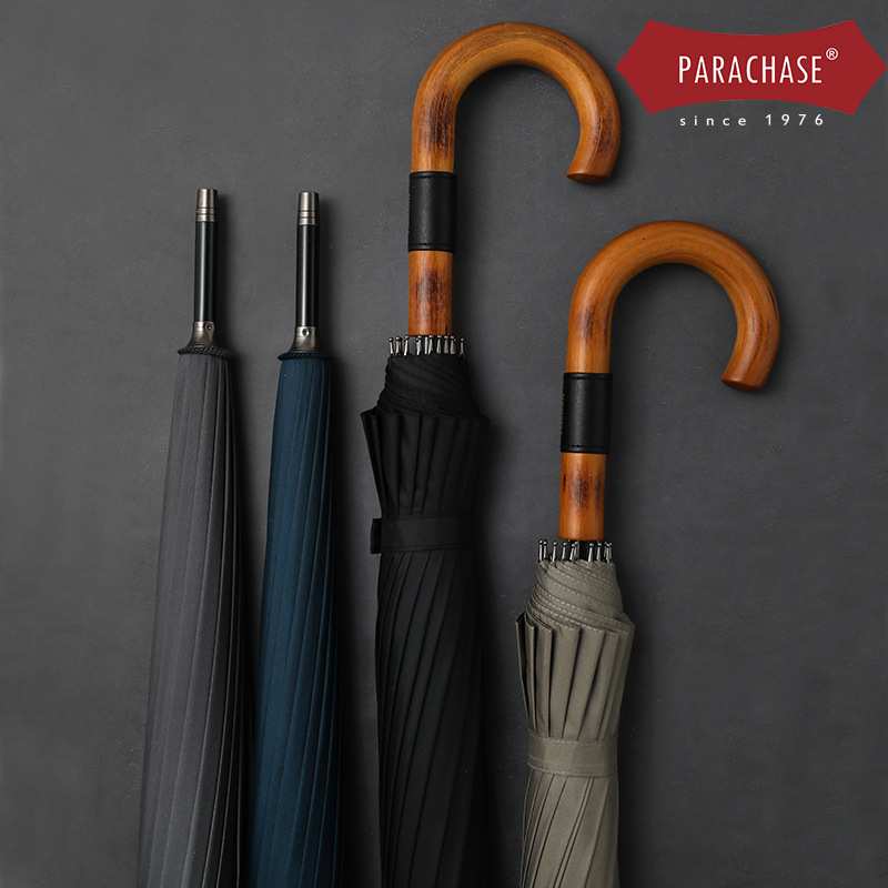 PARACHASE16骨自动长柄伞1.2米男士暴风大雨伞韩国实木广告商务伞图片