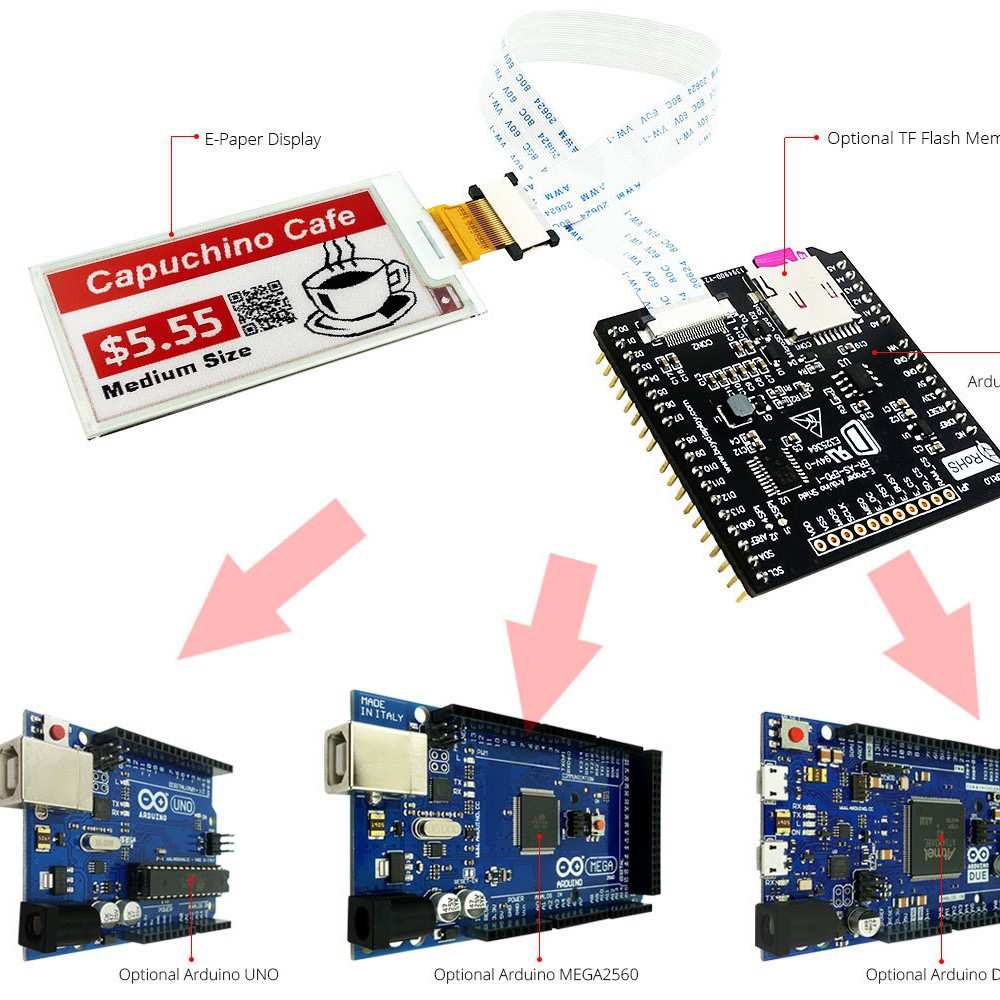2.6英寸电子墨水屏白底红黑双色字UC8151C控制IC带ARDUINO转接板